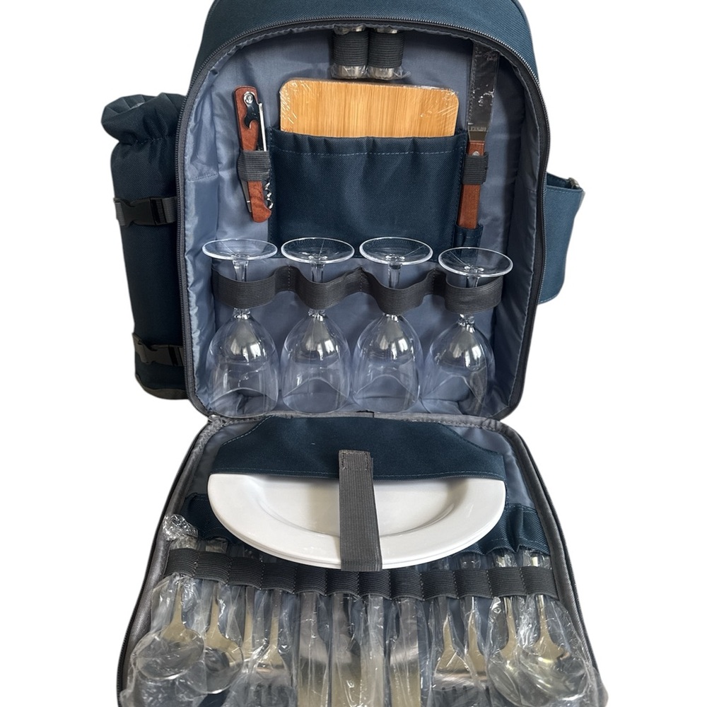 Sunflora Picnic Bagpack Set for 4 People in Navy Blue - Picture 2 of 10